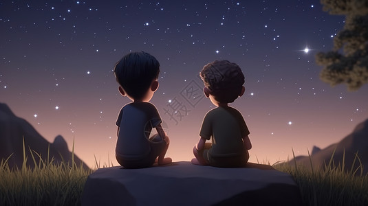 两个仰望星空的男孩背景图片