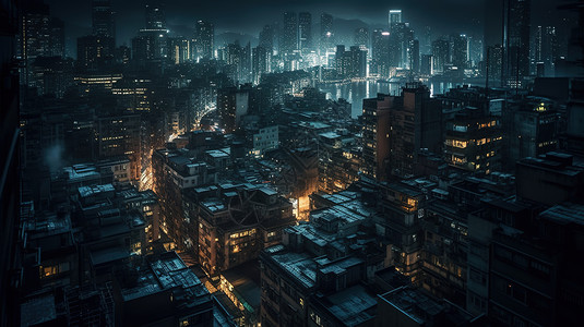 喧嚣城市城市的夜景插画