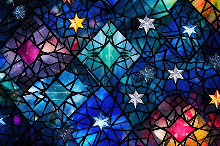 彩色三角形线条玻璃拼成的星星插画