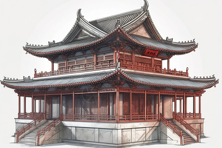 插画中国古代建筑背景图片