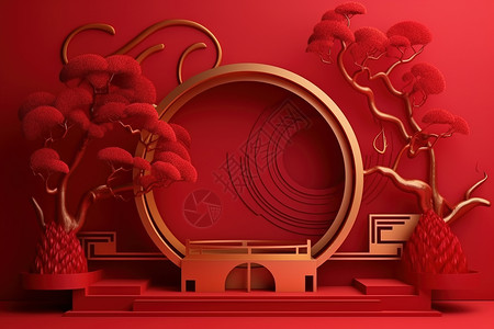 设计平台红色中国风平台插画