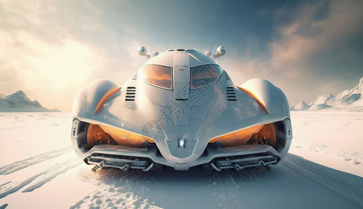 摩托跑车雪地里流线型科幻汽车正面插画