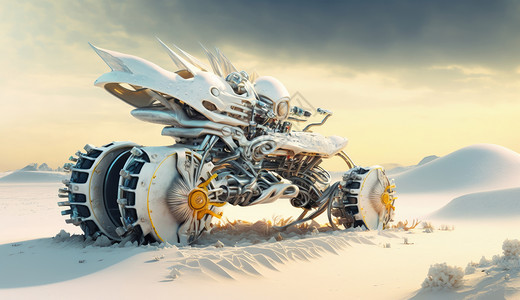 雪地中的科幻摩托车背景图片