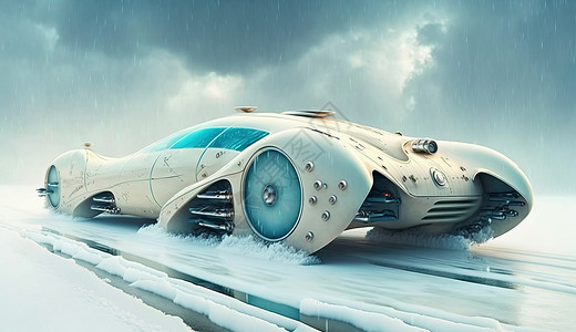奔跑汽车暴风雪奔跑中的科幻跑车插画