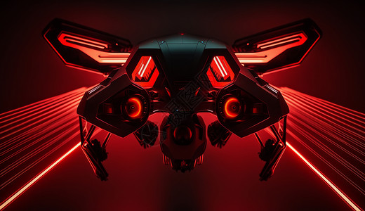 黑色无人机科幻红光无人机插画