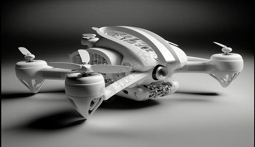 小型机器人高科技白色无人机模型插画