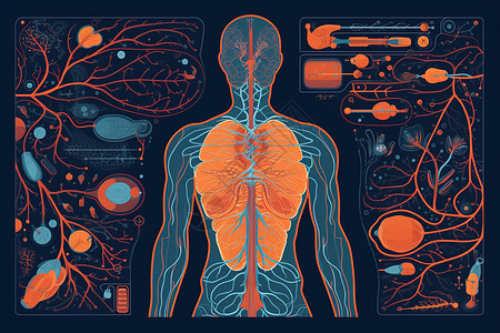 医疗人体透视图展示器官的透视图插画