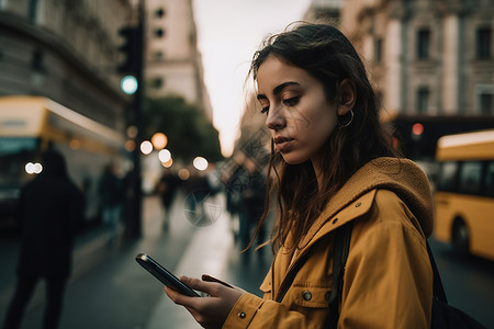 街道用手机的女性背景图片