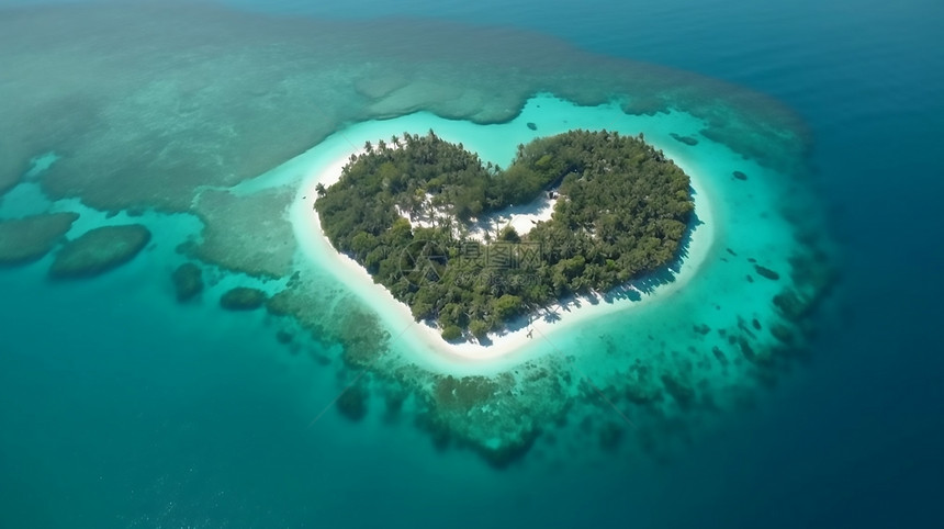 爱心形状的热带岛屿图片