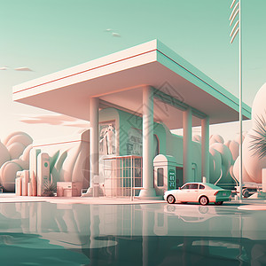 粉色汽车加油站背景图片