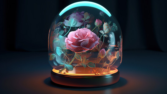 玻璃罩里的玫瑰花背景图片
