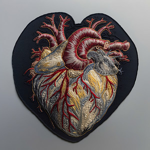 毛线人针线做的心脏模型插画