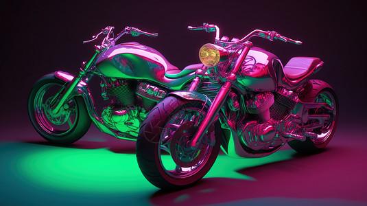 金色紫色镭射激光金色金属摩托车插画