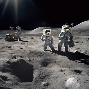 三个宇航员在月球探索图片