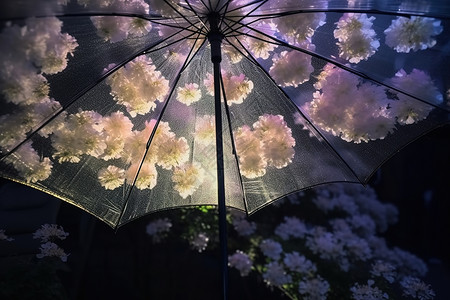 透明伞花下透明雨伞插画