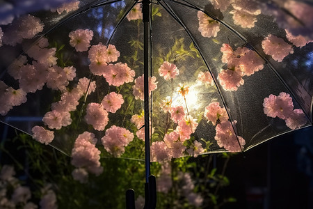 路灯下的透明雨伞背景图片