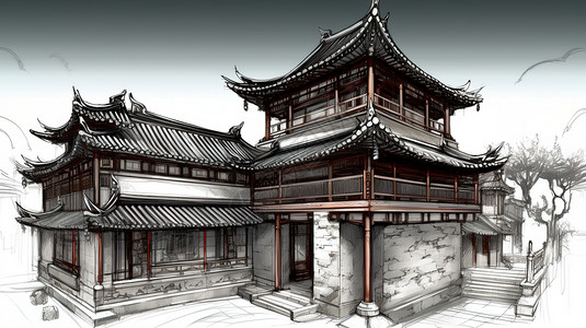 古代木制建筑背景图片