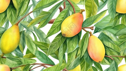 夏季水果之芒果夏季芒果水彩画插画