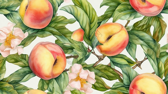 夏季桃子水彩画背景图片