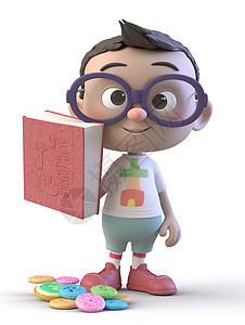 饼干盒子3D卡通拿着书的男孩插画