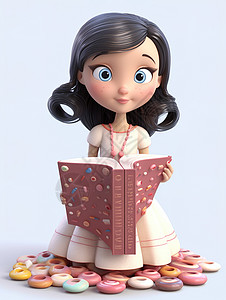 3D卡通翻开书的女孩背景图片