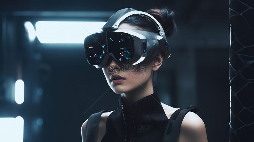 带着VR眼镜的女人图片