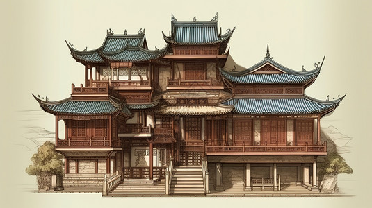 东方木质建筑背景图片