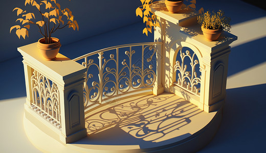 3D阳台阳台围栏3D模型插画