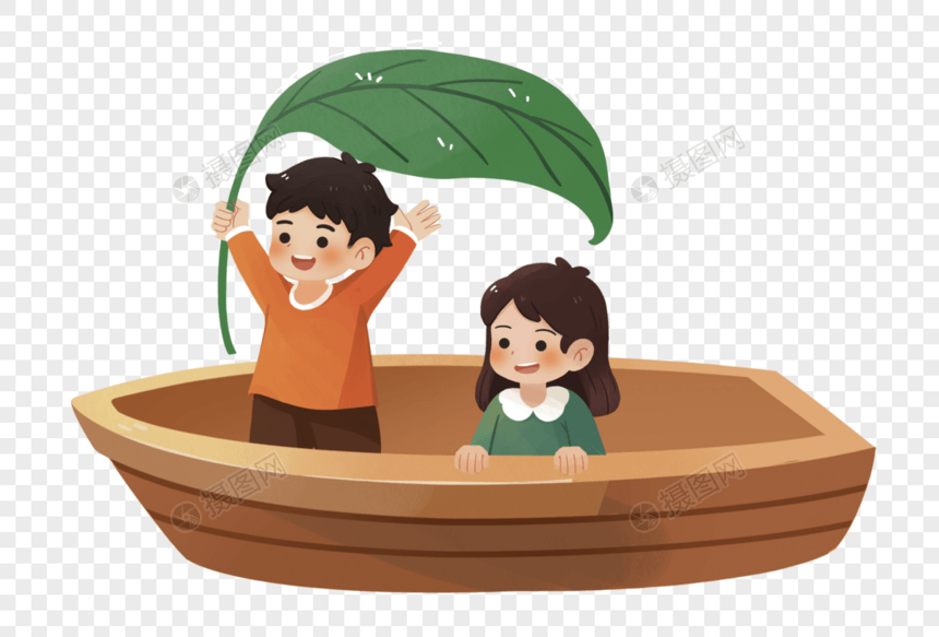 谷雨坐船的小孩图片