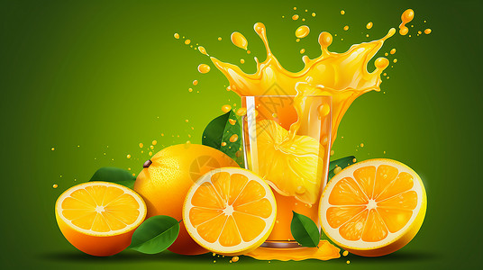 橙汁飞溅飞溅的插画
