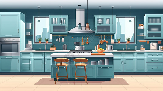 家电主图背景现代厨房插画