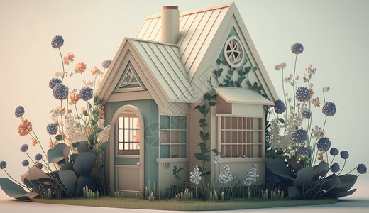 小清新3D房子背景图片