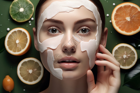 面部清洁产品使用天然产品清洁面部的妇女背景