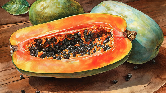 营养成份表手绘水彩水果木瓜插画