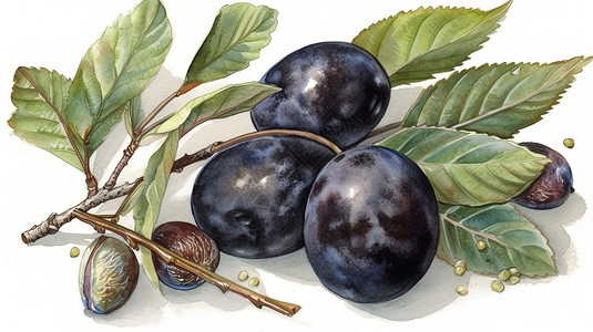 手绘水彩水果黑布林背景图片