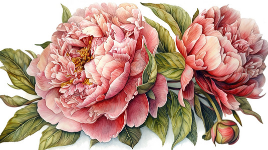 手绘水彩花卉牡丹背景图片