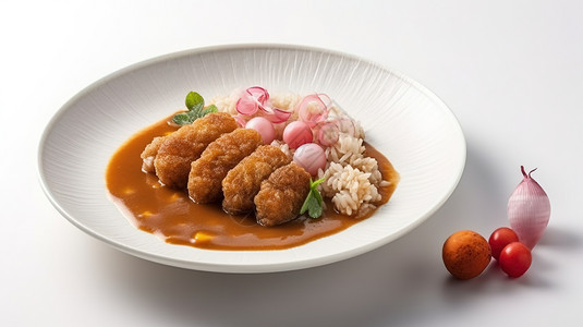 美味的咖喱猪排饭高清图片