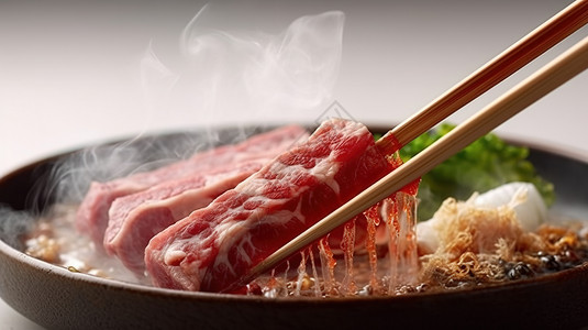 筷子夹起一片肉图片