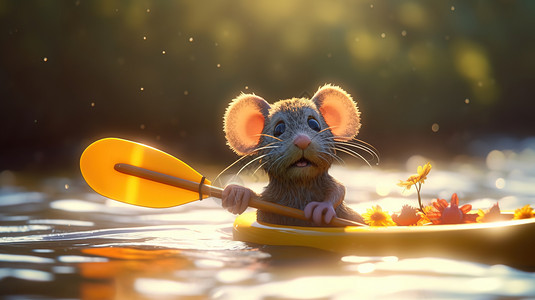 划着皮划艇的老鼠图片