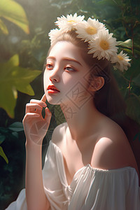 花环美女头戴花环的美女插画