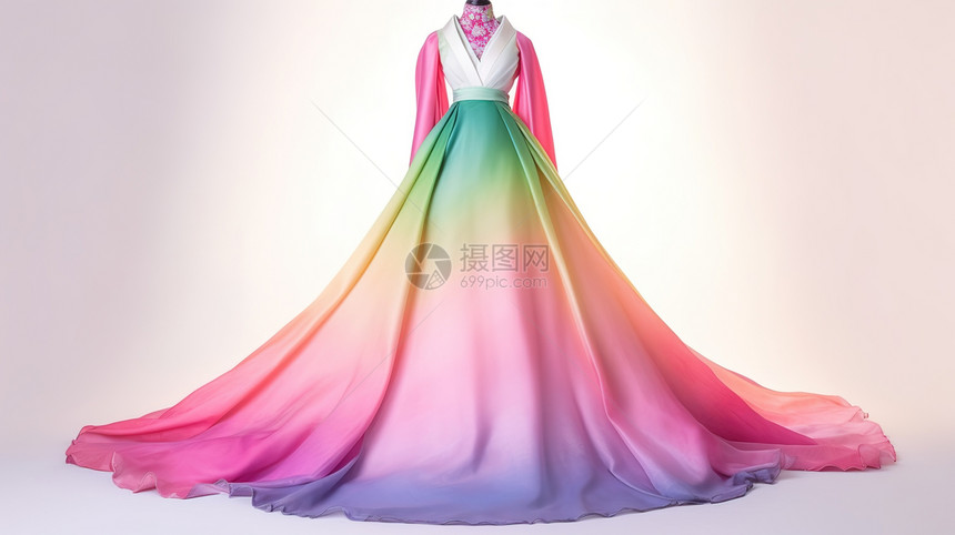彩虹色韩服裙子图片