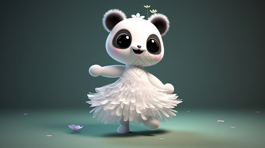 花瓣裙穿着白色裙子的熊猫插画