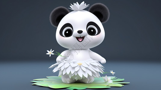 3D舞台舞台上的穿着白色裙子的熊猫插画