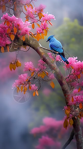 落在树枝上的蓝色小鸟背景图片