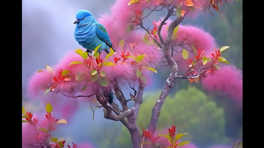 落在枝头的蓝色小鸟背景图片