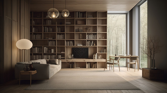 木头沙发原木色系客厅效果图背景
