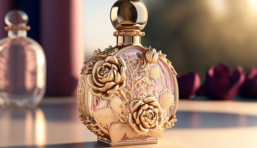 欧式玻璃传统欧式风格玫瑰花香水插画