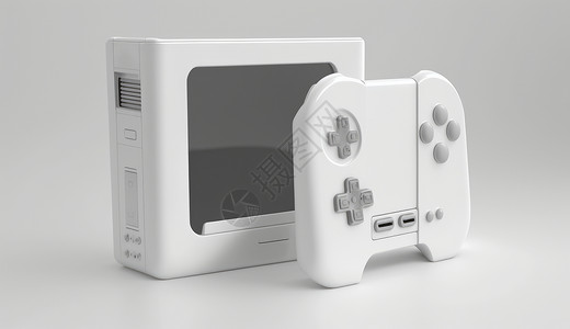 任天堂switch复古式白色游戏机与游戏手柄插画