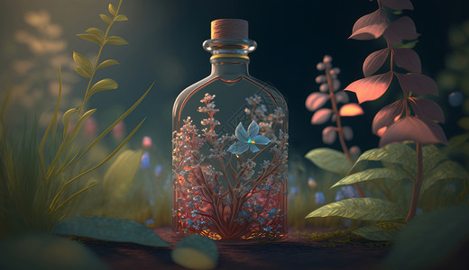 精油瓶原生态花朵植物精油插画