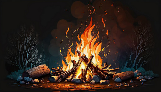 魔法火焰燃烧的篝火插画